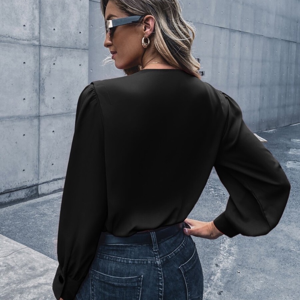 black classic v neck surplice bodysuit work - Picture 12 of 13